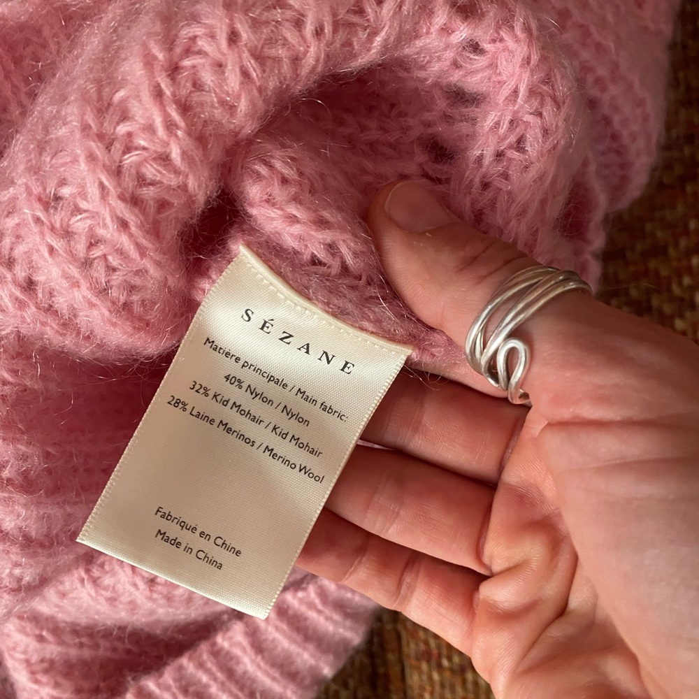Sezane Cozy mohair blend Pink Chunky Knit Sweater - Picture 5 of 6